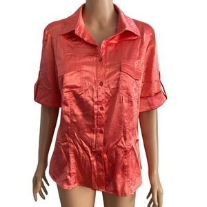 Unique Spectrum Pajama Top Womens XL Peach Satin NEW